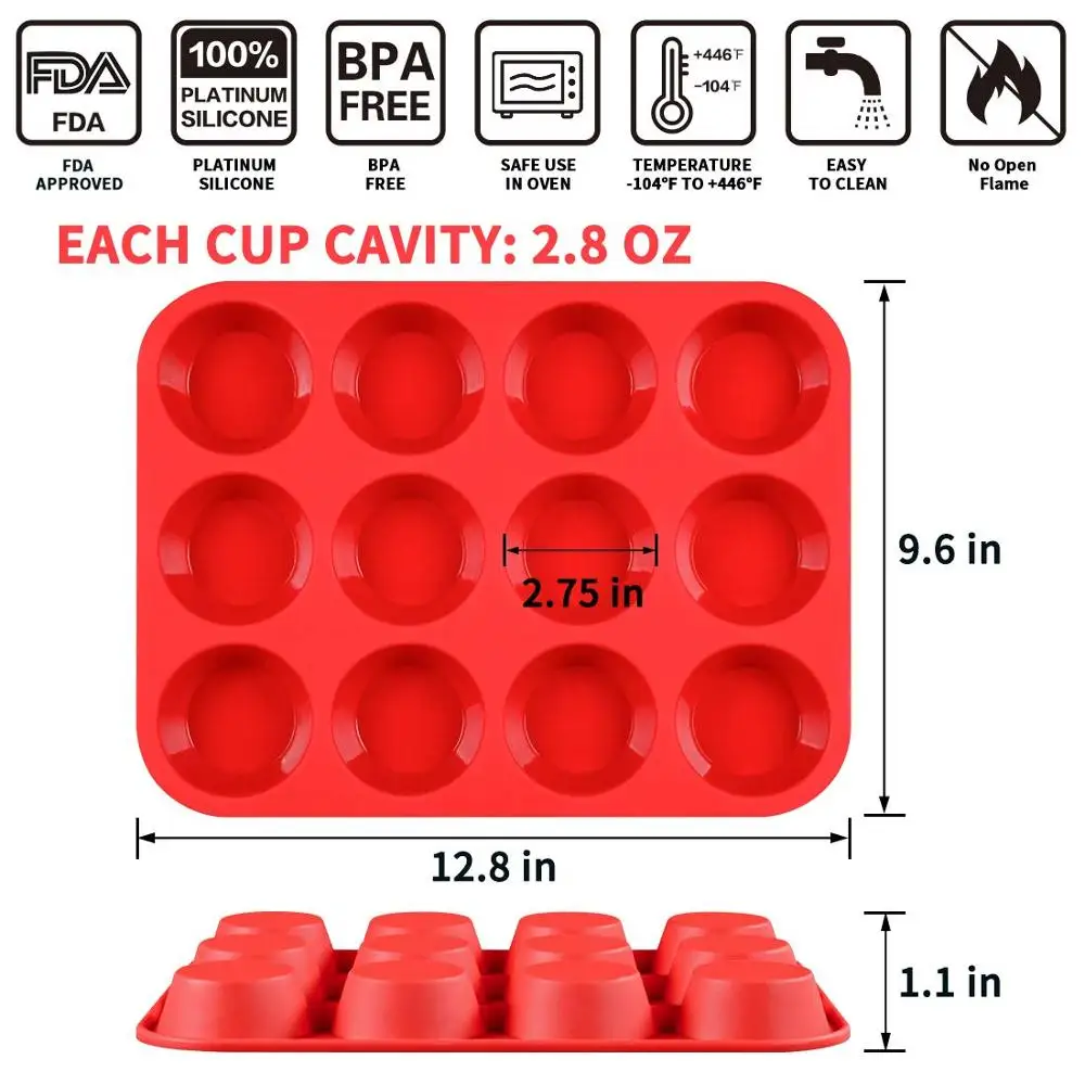 Силиконовая форма для маффинов 12 чашек антипригарная выпечки тортов капкейков