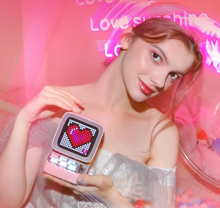 Divoom DITOO Pixel Bluetooth Wireless Speaker Cherry blossom Pink Mechanical retro mini computer model Smart alarm clock | Электроника