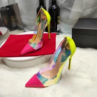 size 34 45 mirror pvc patent patchwork genuine leather inside shiny women high heels sexy dress party shoes
