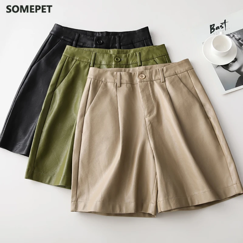 Англия Стиль из искусственной кожи летние женские шорты высокое качество