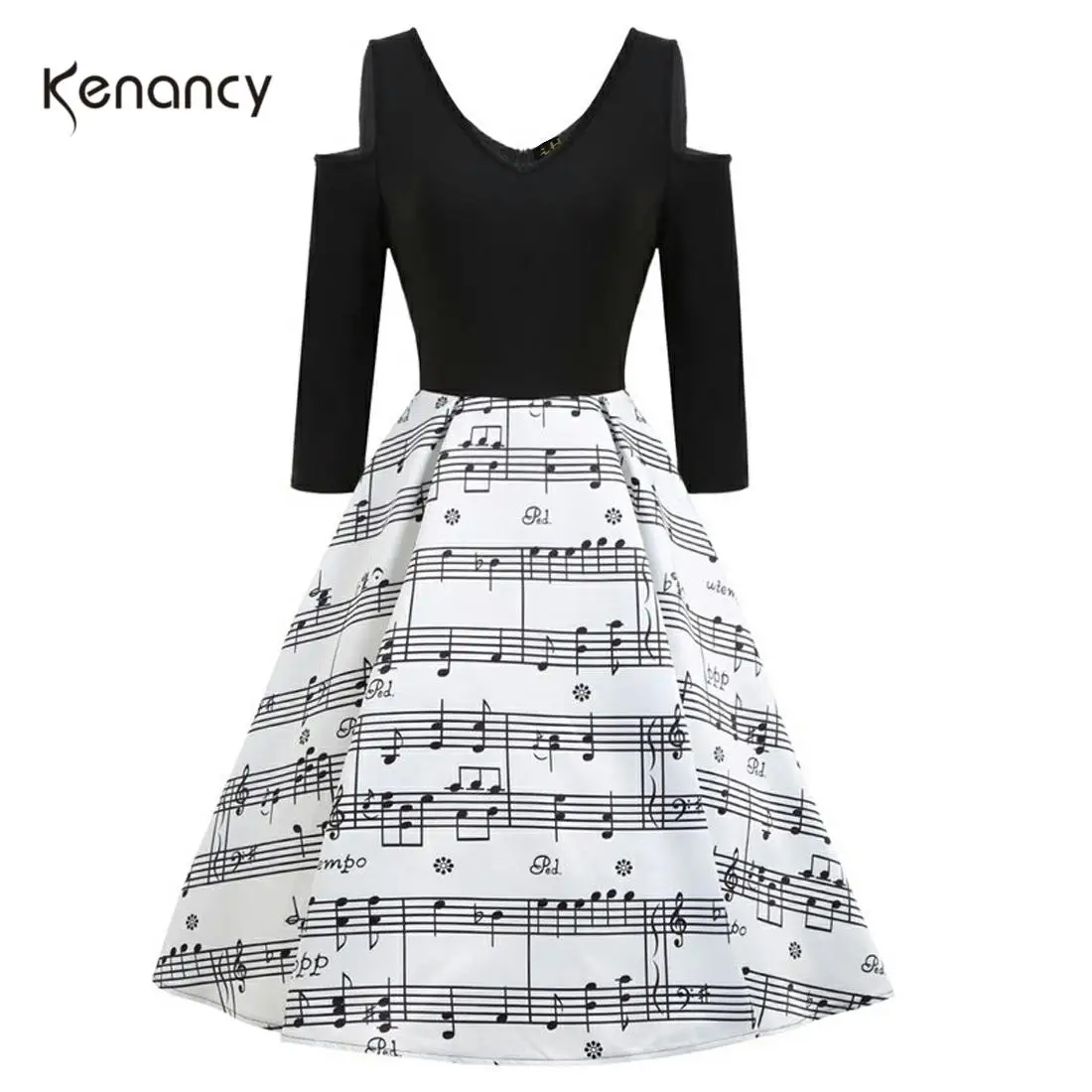Винтажное женское платье Kenancy Music Note с принтом черное сексуальное открытыми