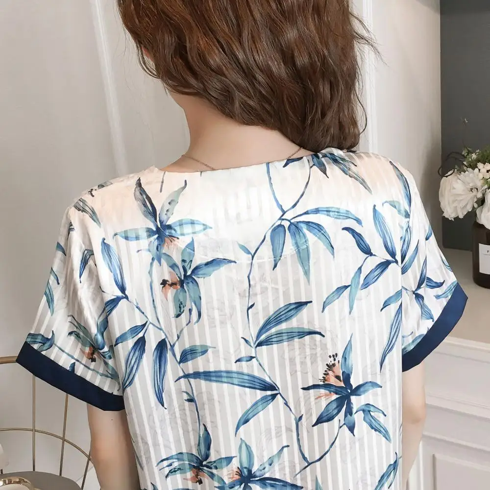 Новинка 2019 года женская ночная рубашка пижама с коротким рукавом и принтом