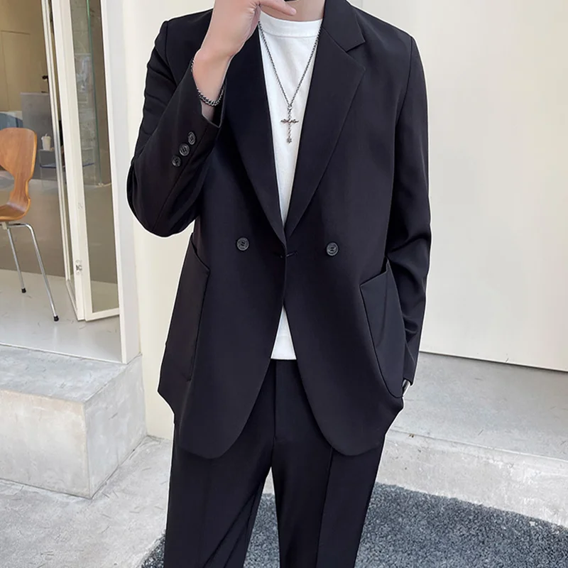 

2021 new Korean street casual elastic suit shorts + long sleeve loose-fitting blazer drape suit two pieces of white