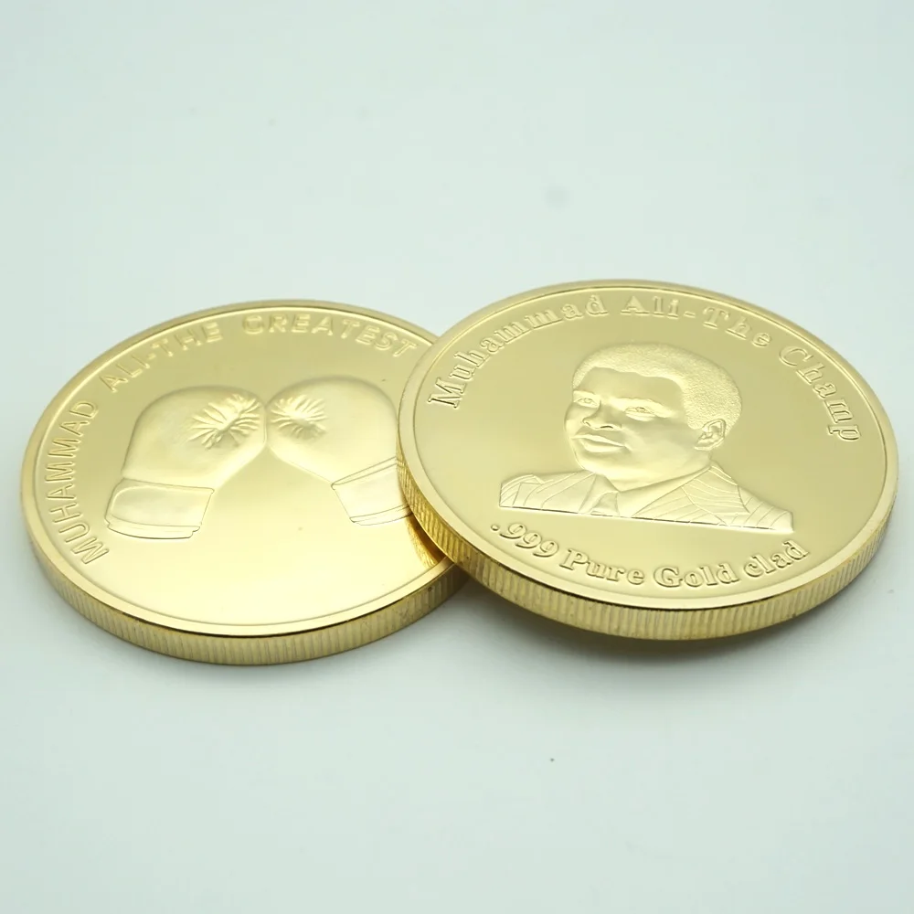 

Drop Shipping Boxing Man Gold Plated Commemorative Coin Holder World Heavyweight Champion Souvenir Coin Sports Gift for Him