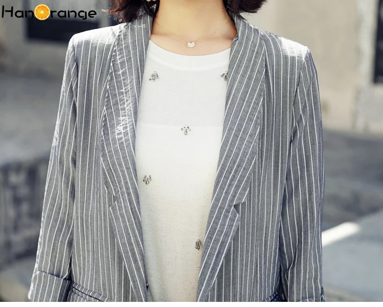 Женский Длинный блейзер с отложным воротником без пуговиц из хлопка и льна в