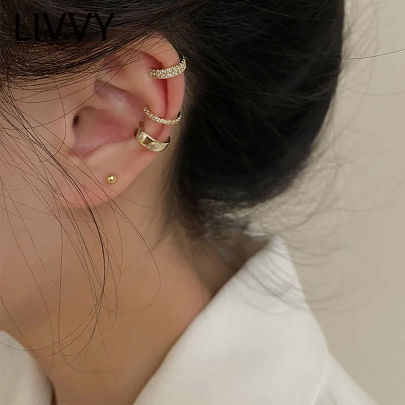 

LIVVYPunk Gold Color Zircon Ear Cuff Ear Clip for Women No Pierced C Shape Geometric Small Earcuff Clips Birthday Jewelry Gifts