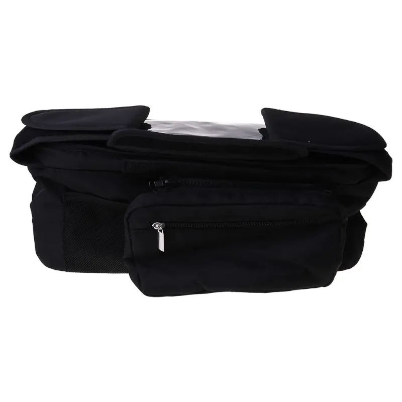 

Pram Buggy Organiser Bag & Pram Organiser Bag with Mobile Phone Pocket Holder & Zipped Lid. Black Pushchair Organiser