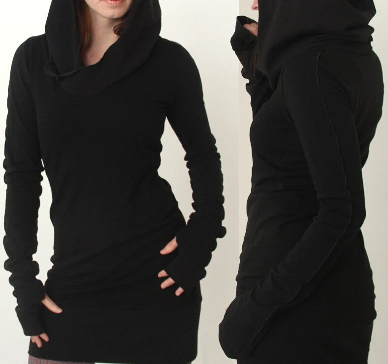 Стильная женская прочная толстовка с капюшоном облегающая Осенняя однотонная