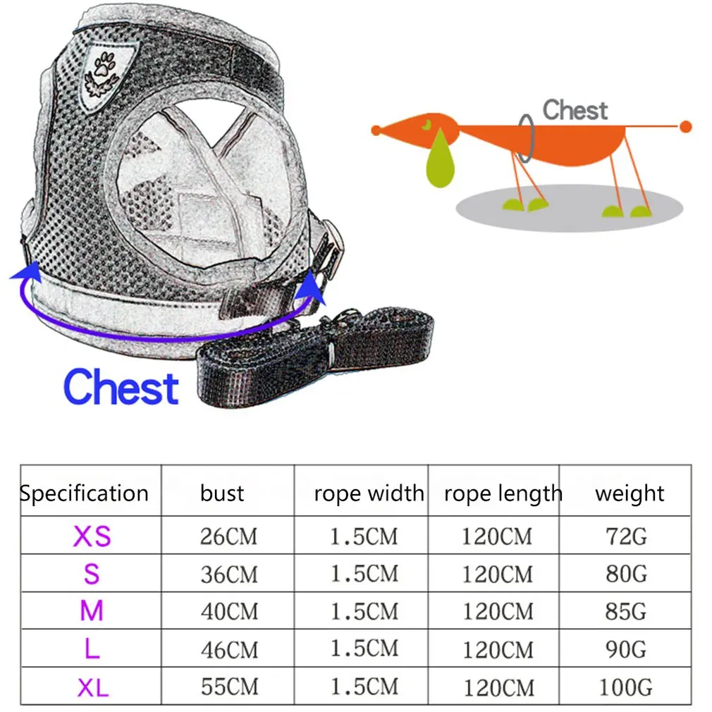 

Pet Dog Cat Harness with Leash Adjustable Vest Walking Supplies Soft Breathable Plaid Collar Puppy for Small Medidum Large Dogs