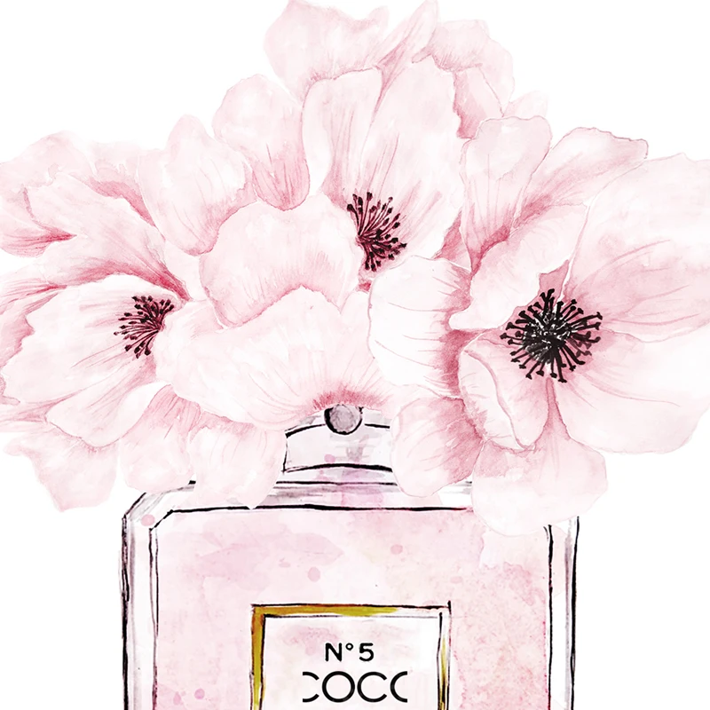 Современная модная книга флакон духов Картина на холсте розовые цветы постер