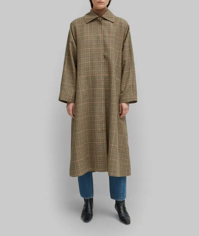 Женское винтажное пальто с широким воротником длинным рукавом и пуговицами