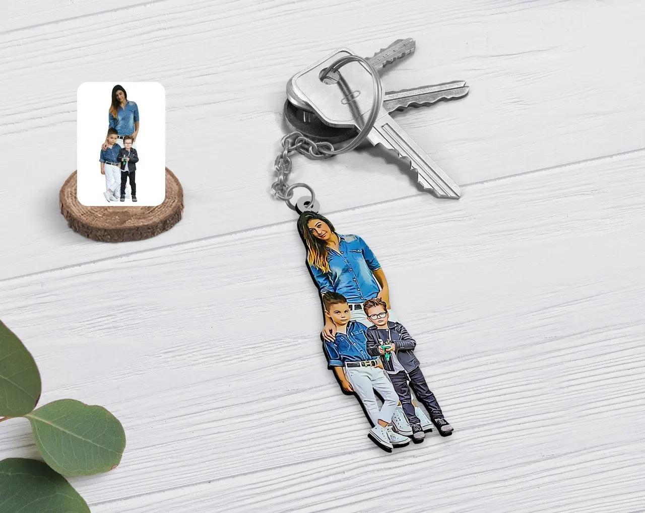 

Personalized Full Length Mother and Sons Caricature Of Wood Anahtarlık-1