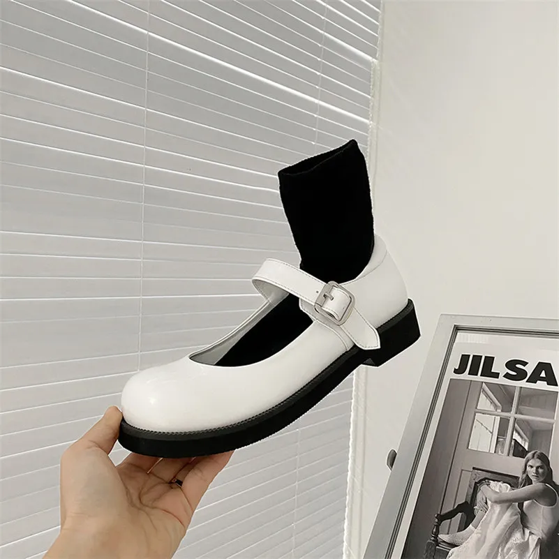 

Meotina Mary Janes Shoes Women Natural Genuine Leather Platform Flats Shoes Round Toe Buckle Strap Footwear Female Dress Shoes