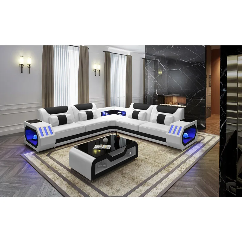 Черный светодиодный светильник высококачественный кожаный диван cbmmart для