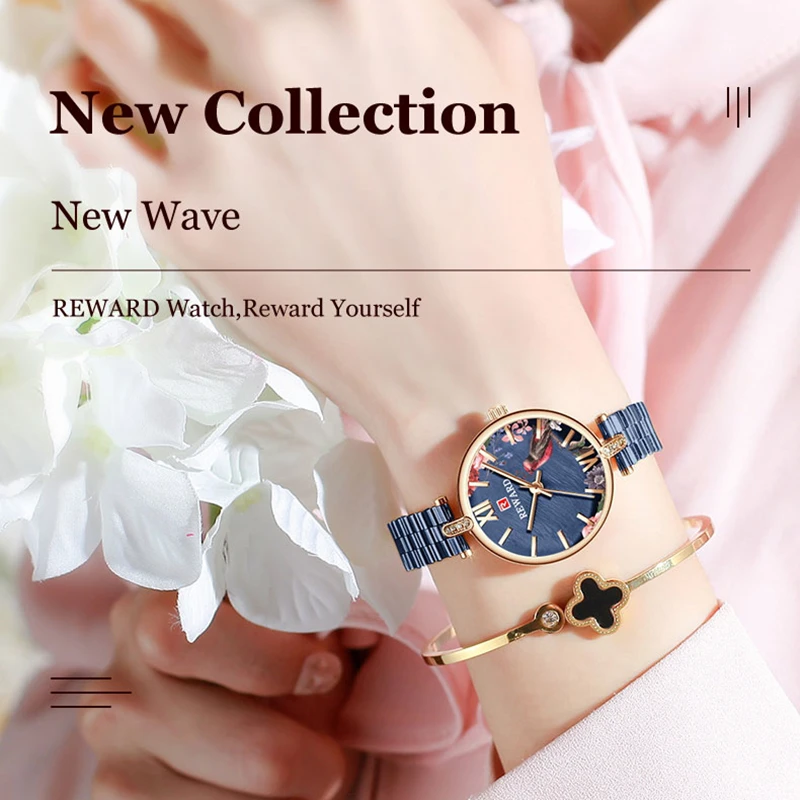 REWARD Luxury Women Watch Top Brand Stainless Steel Wrist Watches For Woman Rhinestone Quartz Ladies Clock Hign End Female Gift