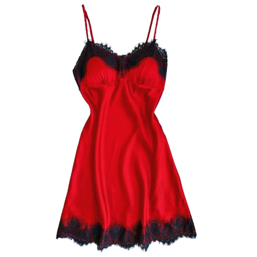 

Ladies V-neck Sling Nightdress Lace Edge Summer Casual Loose Set