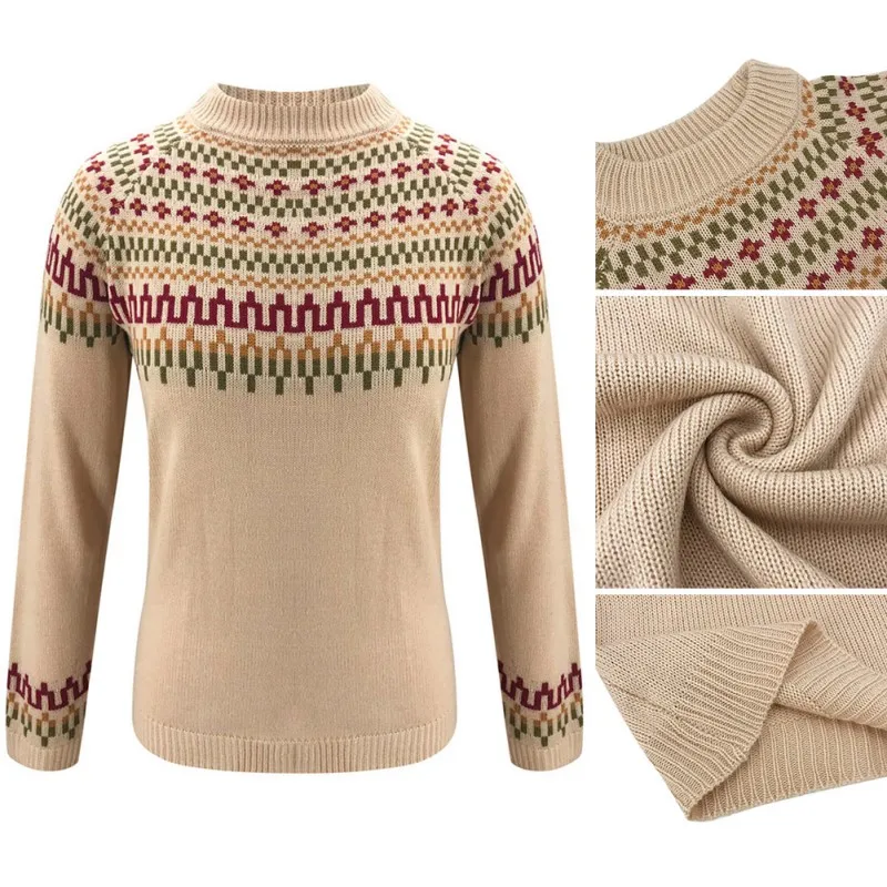 

Autumn Winter Fashion Print Sweater Long Sleeve Women Sweater Casual Knitted Basic Pullover Streetwear