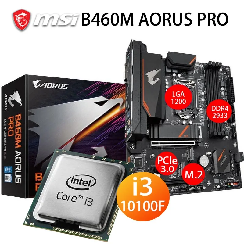 

Материнская плата LGA 1200 GIGABYTE B460M AORUS PRO +, процессор Intel Core i3 10100F, DDR4, 128 ГБ, M.2 PCI-E 3,0, B460
