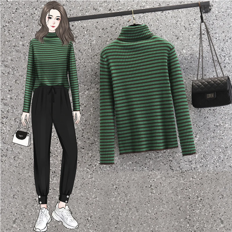 

Striped Knitted Plus Large Size Oversize Korean Style Fashion Pullovers For Autumn Women'S Clothing Ladies Sweaters 2021 Tops