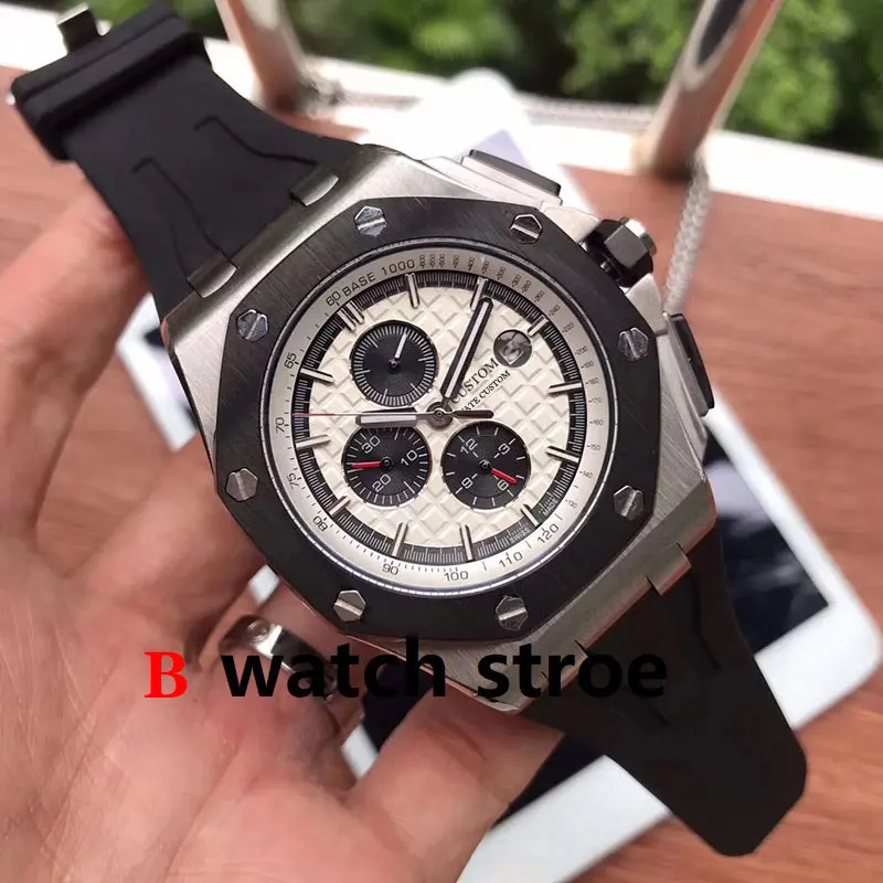 

44mm Men's Automatic Watch 2020 Brushed Steel Case Rubber Bracelet Mechanical Luminous Hands Sapphire Folding Clasp