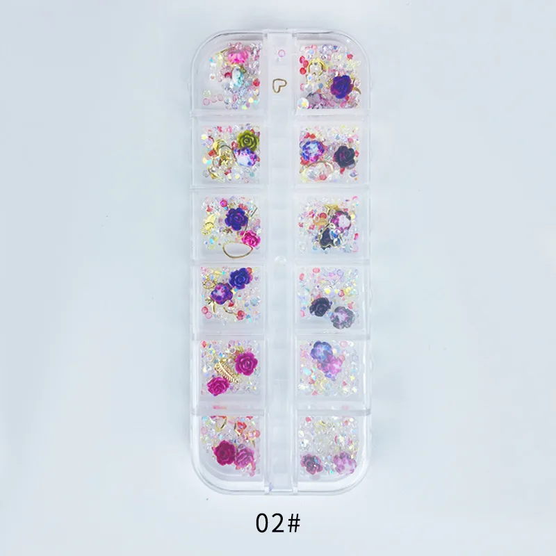

12 Grids/Box DIY AB Colorfull Rhinestone Mixed Nail Art Accessories Beautiful Crystal Diamond Nail Art Decorations