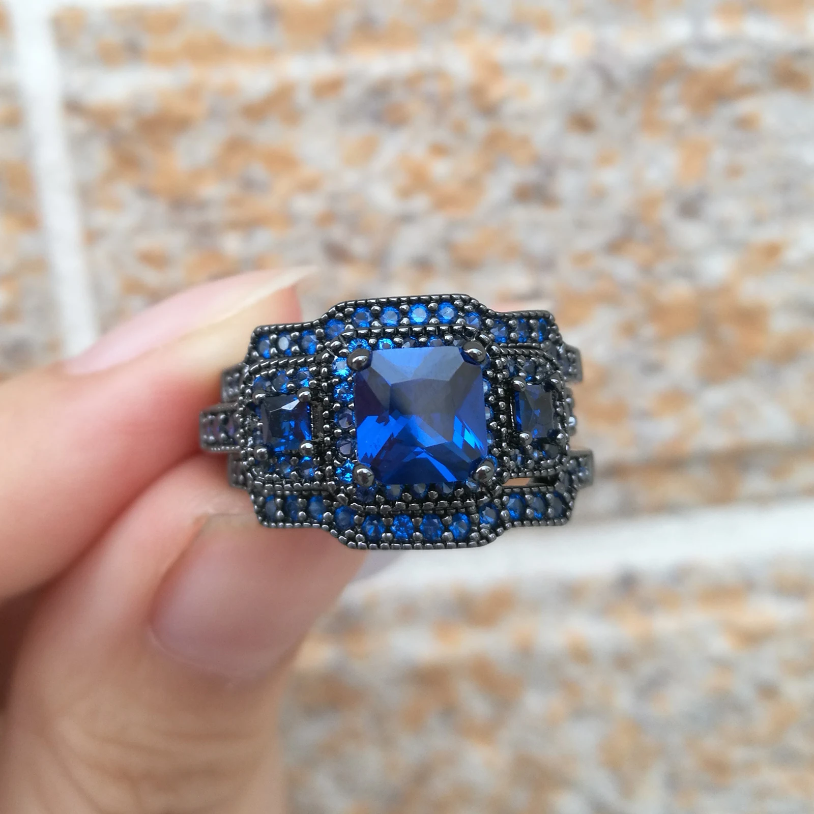 Женский набор из 3 предметов Newshe Черный обручальное кольцо с фианитом AAA QR4687WG |