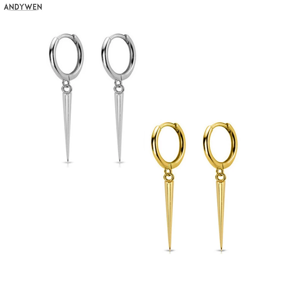 ANDYWEN 925 пробы серебряные тонкие серьги подвески с шипами 2020 модные ювелирные