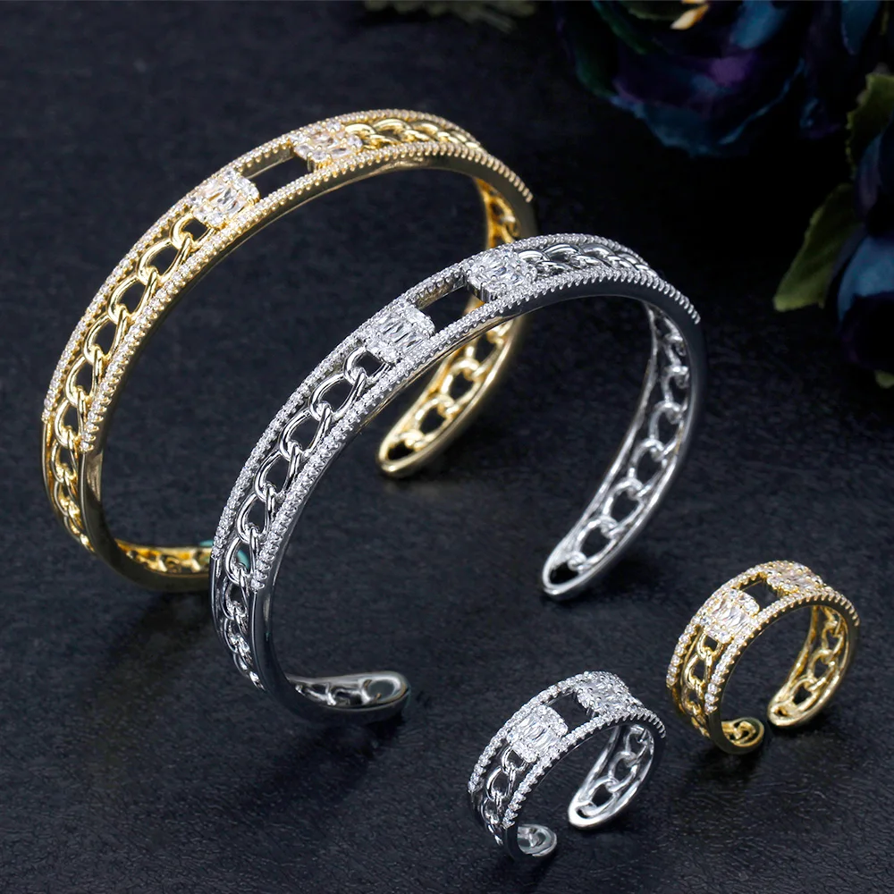Роскошный модный комплект ювелирных изделий BrideTalk из браслета и кольца в Саудовской Аравии для женщин Свадебные обручальные серьги для жен...