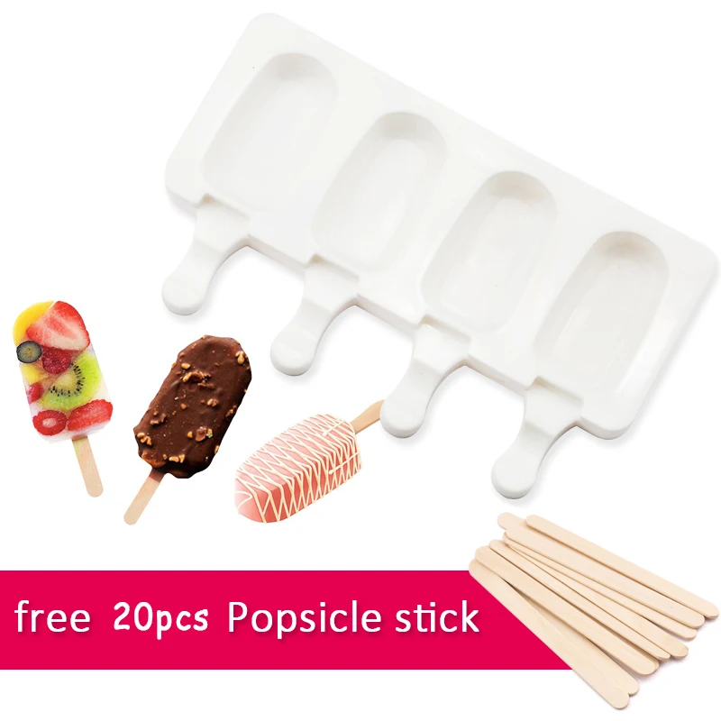 

4 Cell Big Size Silicone Ice Cream Mold Popsicle Molds DIY Homemade Dessert Freezer Fruit Juice Ice Pop Maker Mould with Sticks