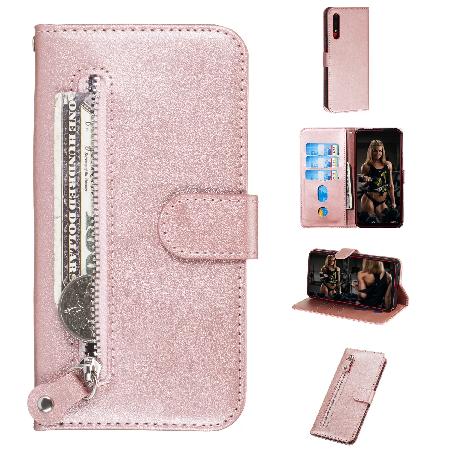 Rose Gold Роскошный кожаный флип-чехол для huawei P30 Pro P20 Lite P Smart Plus Y5 Y6 Y7 Honor 10 Lite 9X Pro P Smart Z чехол-кошелек - Цвет: Rose Gold