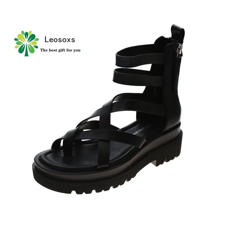 

Новинка лета 2021, римские сандалии на толстом каблуке, сандалии с открытым носком, женские сандалии с высоким верхом Leosoxs KuaFu, роскошные санда...