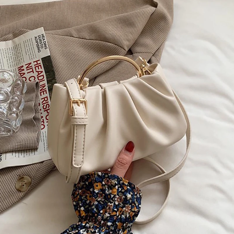

Soft Leather Pleated Shoulder Bags for Women 2021 Summer New Cloud Shaped Women's Handbag Casual Ladies Armpit Small Square Bag