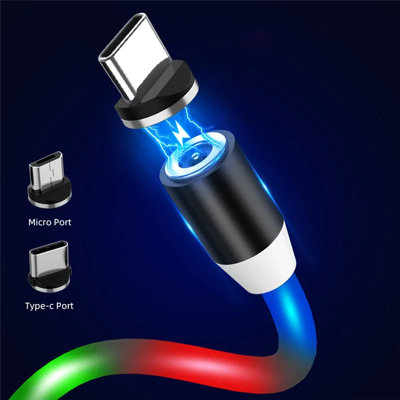 Магнитный светодиодный usb-кабель 2A type-C Mirco USB для samsung S10 S9 huawei type-c зарядная зарядка магнитное зарядное устройство USB-C кабель type C