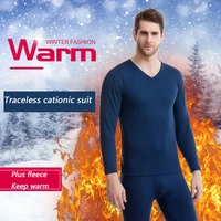 men thermal underwear suits warm winter autumn cationic v neck clothes long trousers large size male two piece winter pants