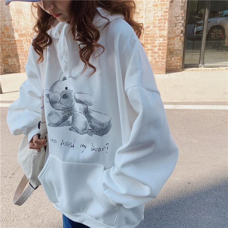 Hoodies oversized print Kangaroo Pocket Sweatshirts Hooded Harajuku Spring Casual Vintage Korean Pullovers Women sweetshirts