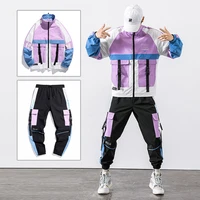 2021 hip hop workwear jacket mens tracksuit jacketpants 2pc sets baseball loose zipper ribbons coat long pants mens clothes