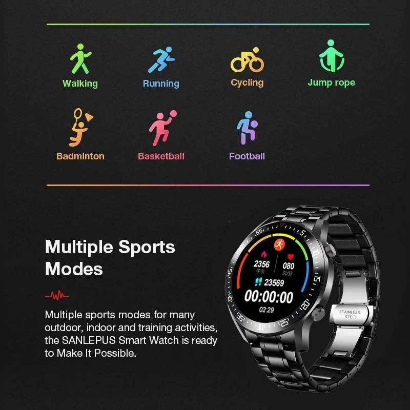 2021 new steel band smart watch men heart rate blood pressure information reminder sport waterproof smart watch for android ios free global shipping