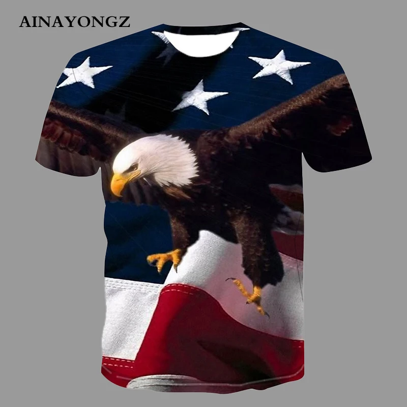 American Flag Eagle Print T-shirt Fashion Men's Summer Tshirt Birds Short Sleeve Top Oversized T Shirt Trendy Clothing For Man