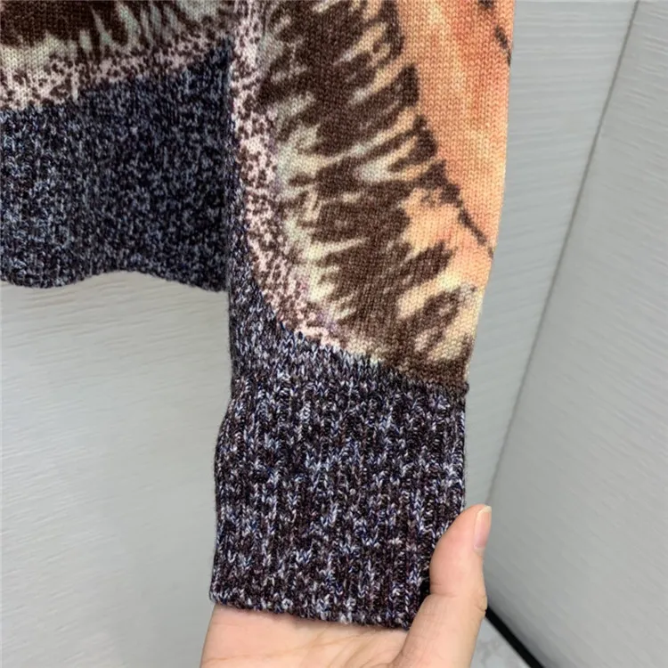 

2021 100% Pullovers Early Spring Women's New Temperament Elegant Rendering Printed Pattern Wool Sweater Shirt Tops