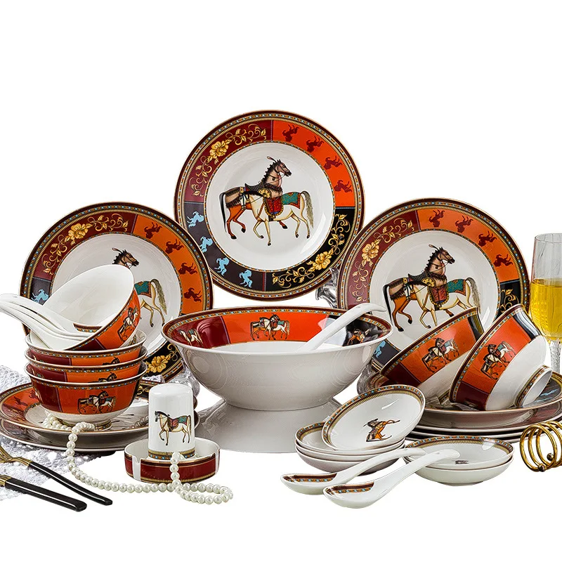 

Xiaoma 28 tableware and bowl set European Jingdezhen bone china tableware