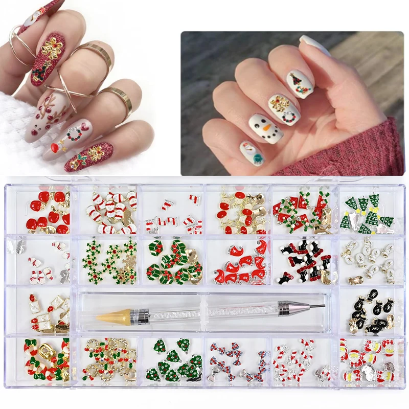 

200Pcs Christmas Nail Charms Rhinestones Box,Nail Art Decoration Kit Design for Nails Crafts Accessories(20 Styles,Mixed Colors)