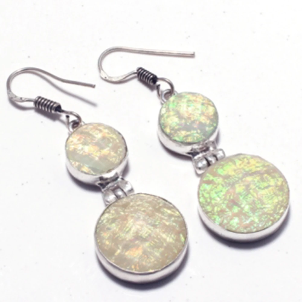 

Genuine Dichroic Glass Silver Overlay on Copper Earrings ,Hand made Women Jewelry Gift , E5336