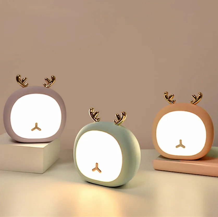 

Creative LED Night Light USB Charge Cute Rabbit Lamp Touch Dimmable Elk Table Light Kid Baby Bedroom Bedside Lamp Christmas Gift