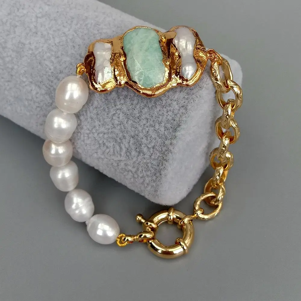 Y.YING Натуральные Искусственные Amazonite Biwa белый жемчуг в форме риса 8 винтажный