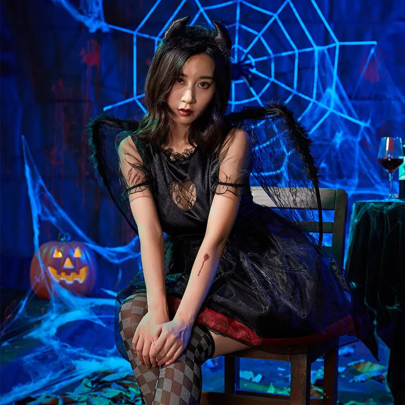 Костюм дьявола ангела для Хэллоуина черное платье ролевых игр костюм колдуньи с