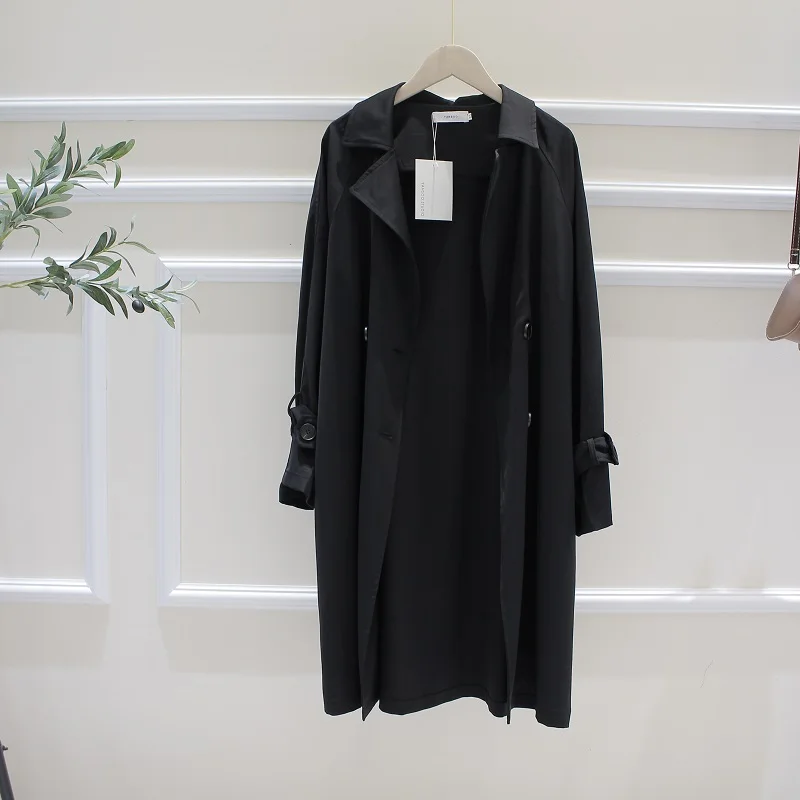

Sister Fara New Spring 2021 Elegant Thin Solid Trench Coat Women Single Breasted Jacket Overcoat Office Lady Loose Windbreaker