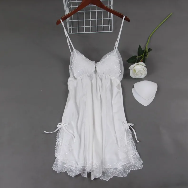 

Женская кружевная ночная рубашка с бантом, белая Пижама с цветочной вышивкой, сексуальная ночная рубашка с открытой спиной и V-образным выре...