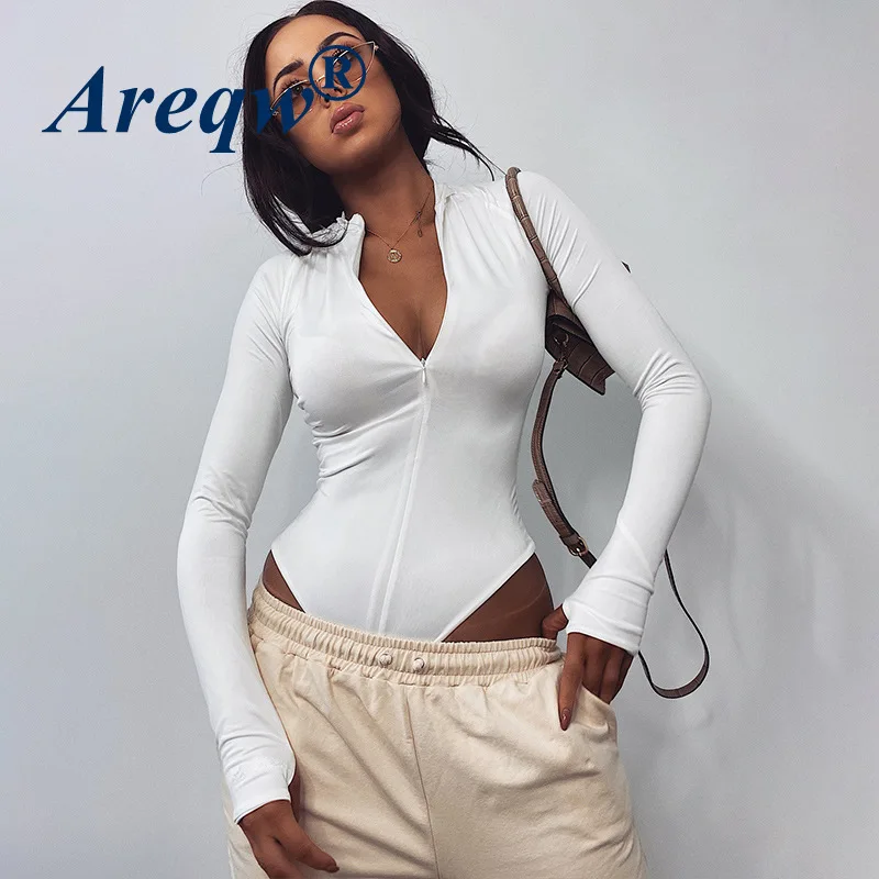 

New Sexy Slim Bottoming Zipper Long-sleeved One-piece Solid Color Bottoming Shirt