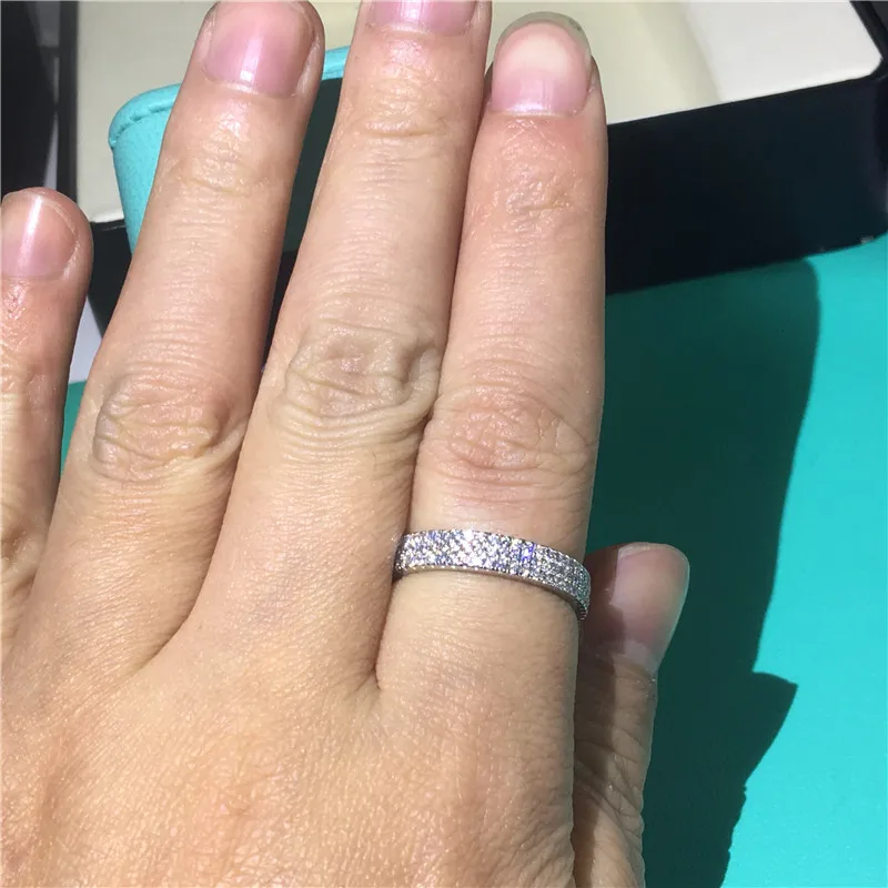 Голливудское тройное 925 пробы Серебряное кольцо Promise Pave AAAAA cz Камень Обручальное кольцо кольца для женщин Свадебные ювелирные изделия