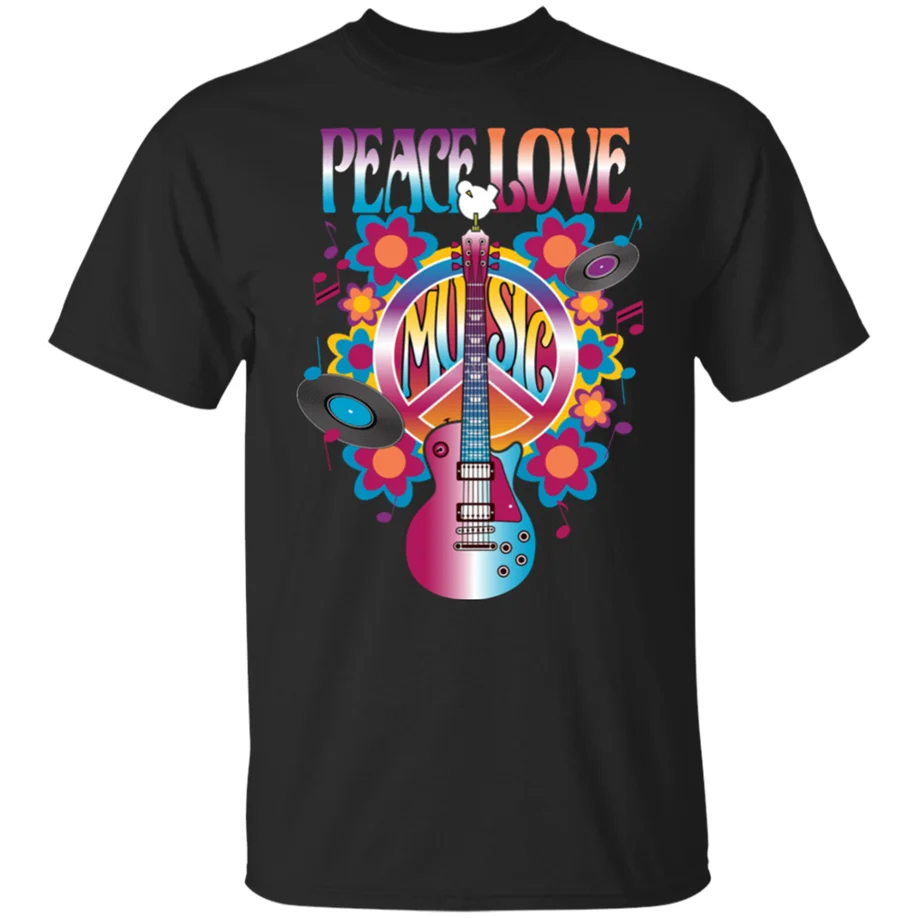 Деревянная Стоковая 2019 футболка Peace Love Music Tri Blend Футболка Черная Мужская и женская